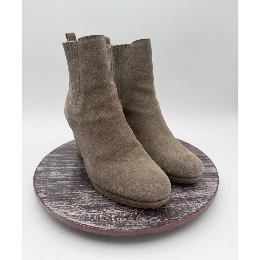 Dolce Vita Boot Womens Size 9.5 Wedge Suede Leather Mid Calf Chelsea Pull on Tan